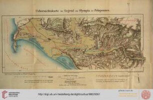 Übersichtskarte der Gegend von Olympia im Peloponnes