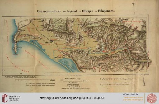 Übersichtskarte der Gegend von Olympia im Peloponnes