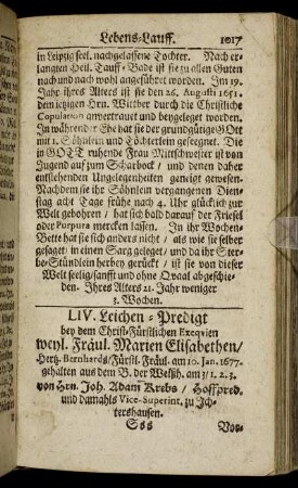 LIV. Fraeul. Marien Elisabethen/ Hertz. Bernhards/ Fuerstl. Fraeul.