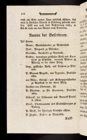 316-322, Namen der Beförderer; Kalkerden; Gyps; Mergel; Quarz; Hornstein; Kiesel; Agath; Chalcedon; Jaspis; Thon; Glimmerarten