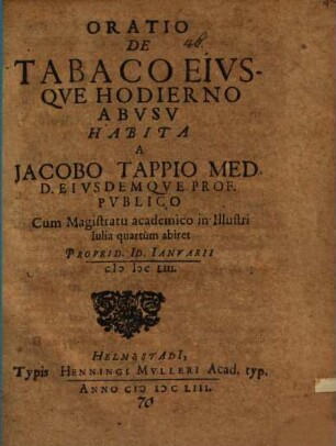 Oratio de tabaco eiusque hodierno abusu