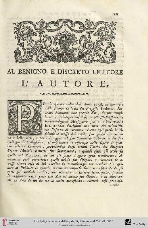 Al benigno e discreto lettore L' autore