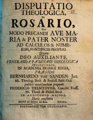 Disp. theol. de rosario, s. modo precandi Ave Maria