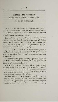 Réponse a une observation.