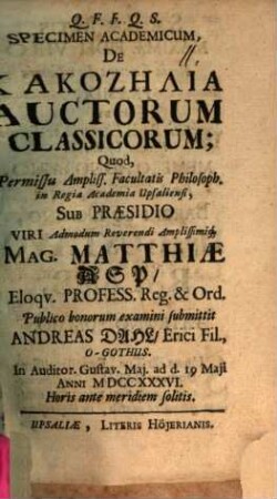 Specimen acad. de kakozēlia auctorum classicorum