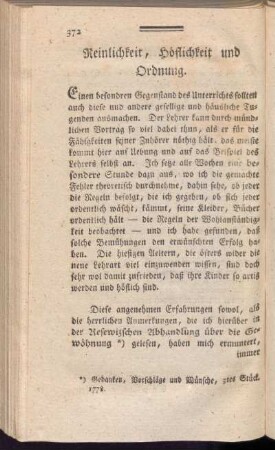 Reinlichkeit, Höflichkeit und Ordnung