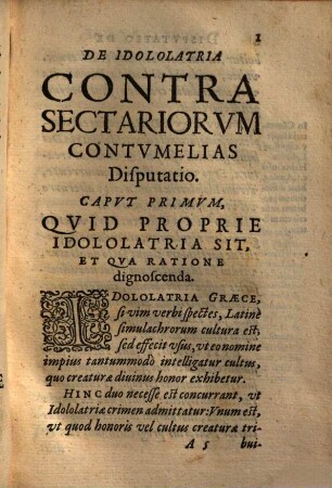 De idololatria contra sectariorum contumelias disputatio ...