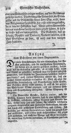 Auszug eines Schreibens von einem Ungenannten.