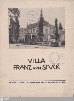 Villa Franz von Stuck : Versteigerung in München am 16. September 1929
