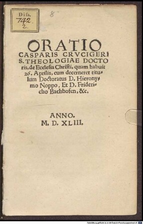 Oratio Casparis Crucigeri S. theologiae doctoris, de Ecclesia Christi