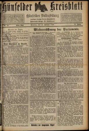 Erste Ausgabe vom Donnerstag, den 21. Februar 1929.