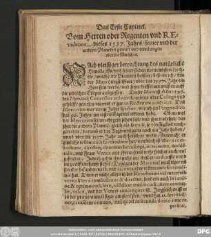Das Erste Capittel. Vom Herren oder Regenten und Revolution dieses 1597. Jahrs ...