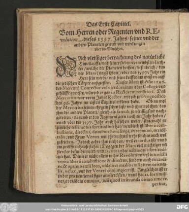 Das Erste Capittel. Vom Herren oder Regenten und Revolution dieses 1597. Jahrs ...