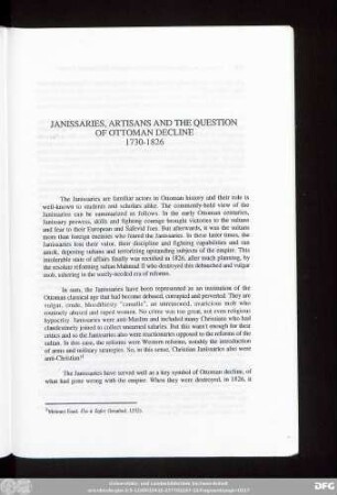 Janissaries, Artisans And The Question Of Ottoman Decline 1730-1826