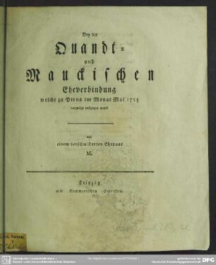 Bey der Quandt- und Mauckischen Eheverbindung : welche zu Pirna im Monat Mai 1785 vergnügt vollzogen ward