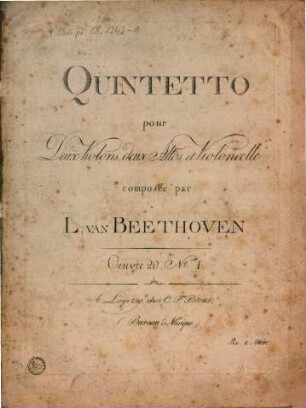 Quintetto pour deux violons, deux altos et violoncelle .... 1. [1802]. - 5 St. - Pl.-Nr. 110