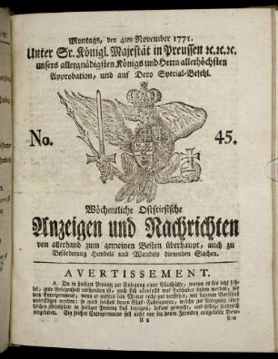 No. 45. Montags, den 4ten November 1771.