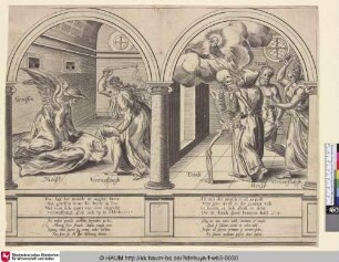 [Zwei biblische Allegorien: Der Mensch wird gequält von Gewissen und Verzweifllung / Der Mensch findet Gottes Gnade; Two bibilical allegories: The human is tormented by conscience and desparation; The humanfinds God's mercy]