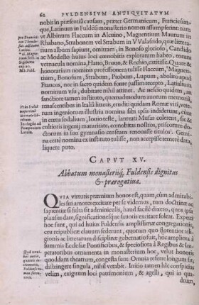 Caput XV. Abbatum monasteriique Fuldensis dignitas & praerogatinae.