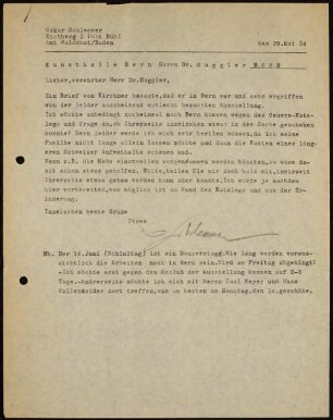Lieber, verehrter Herr Dr. Huggler, Ein Brief von Kirchner...