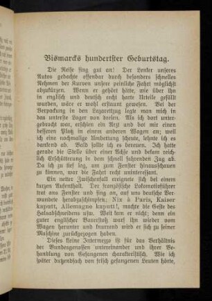 37 Bismarcks hundertster Geburtstag.