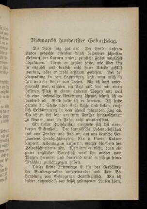 37 Bismarcks hundertster Geburtstag.