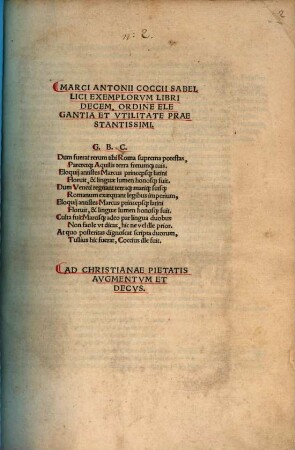 Marci Antonii Coccii Sabellici Exemplorvm Libri Decem : Ordine Elegantia Et Vtilitate Praestantissimi