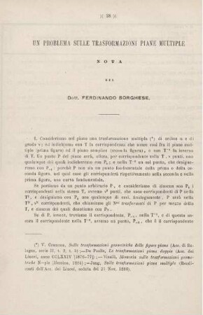 Un problema sulle trasformazioni piane multiple.