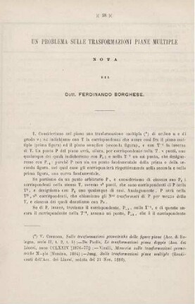 Un problema sulle trasformazioni piane multiple.