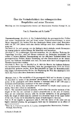 Über die Veränderlichkeit des erdmagnetischen Hauptfeldes und seine Theorien