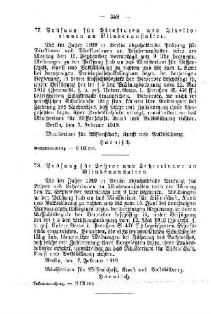 Prüfung für Lehrer und Lehrerinnen an Blindenanstalten : [F. Taubstummen- und Blindenanstalten]