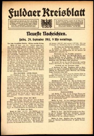 Erste Ausgabe vom Dienstag, den 29. September 1914.