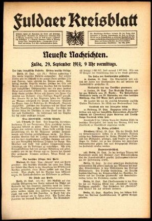 Erste Ausgabe vom Dienstag, den 29. September 1914.