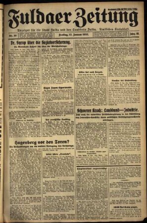 Ausgabe vom Freitag, den 13. Januar 1933.