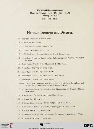 Marmor, Bronzen und Diverses (Nr. 1113-1140)