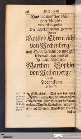 [XVIII.] Das warhafftige Nihil...