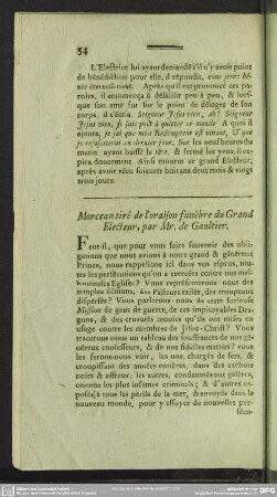 Morceau tiré de l'oraison funèbre du Grand Electeur, par Mr. de Gaultier