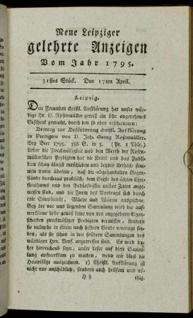 31stes Stück. Den 17ten April.