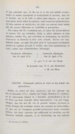 XXXVIII. Ordonnantie omtrent de vaart en den handel van particulieren