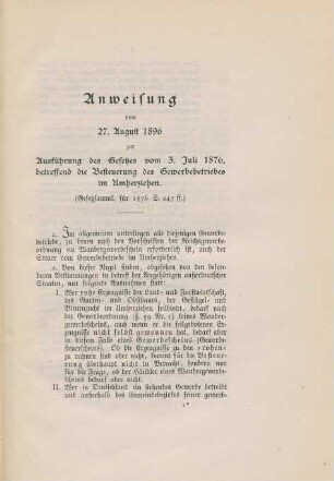 Anweisung vom 27. August 1896 ...