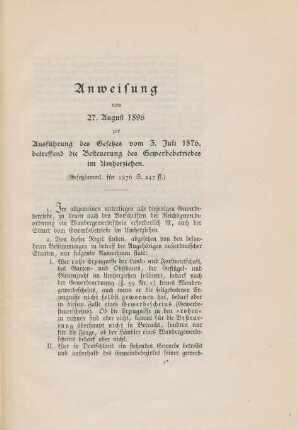 Anweisung vom 27. August 1896 ...