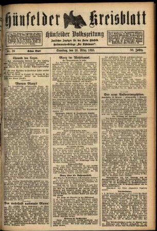 Erste Ausgabe vom Samstag, den 28. März 1925.