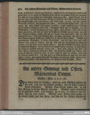 Am andern Sonntage nach Ostern, Misericordias Domini. Epistel, 1 Petr. 2. v. 21-26