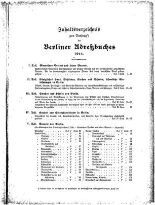 Inhaltsverzeichnis zum Nachtrag des Berliner Adreßbuches 1914