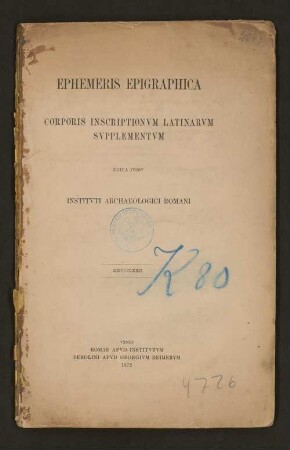 [1]: Ephemeris epigraphica : corporis inscriptionum Latinarum supplementum