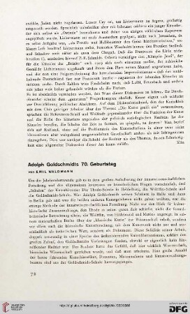Adolph Goldschmidts 70. Geburtstag