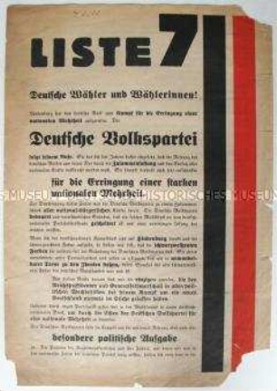 Propagandaflugblatt der DVP zur Reichstagswahl 1933