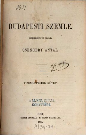 Budapesti szemle : a Magyar Tud. Akadémia megbízásából. 12. 1861