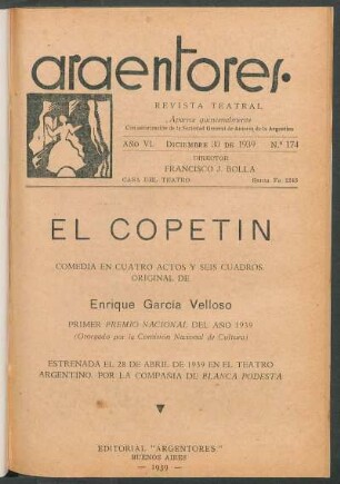 1939017400: El copetín : comedia en en cuatro actos y seis cuadros