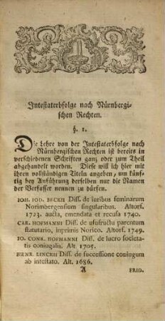 Von der Intestat-Erbfolge nach Nürnbergischen Rechten